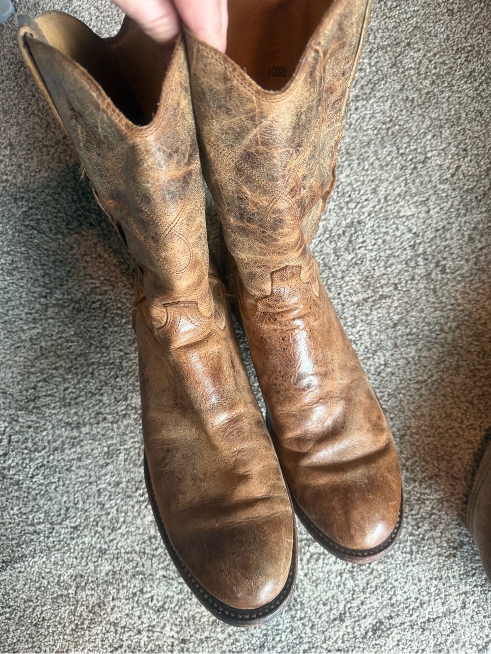 Lucchese Distressed Brown Leather Western Boots size 10 1/2 - Picture 3 of 6